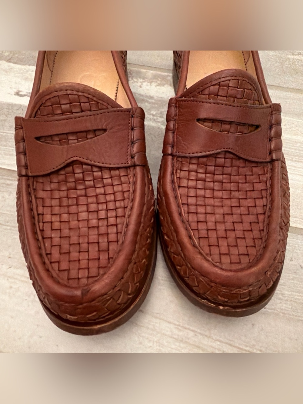 J. Crew Winona Penny Loafers in Woven Italian leather Women's Size 9 Brown - Picture 4 of 15